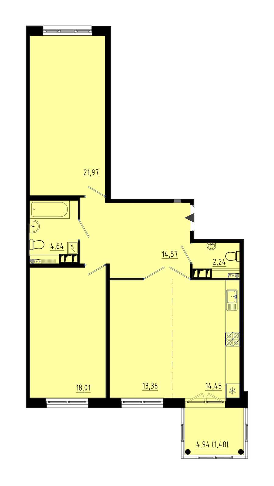 Двухкомнатная квартира в : площадь 90.7 м2 , этаж: 2 – купить в Санкт-Петербурге